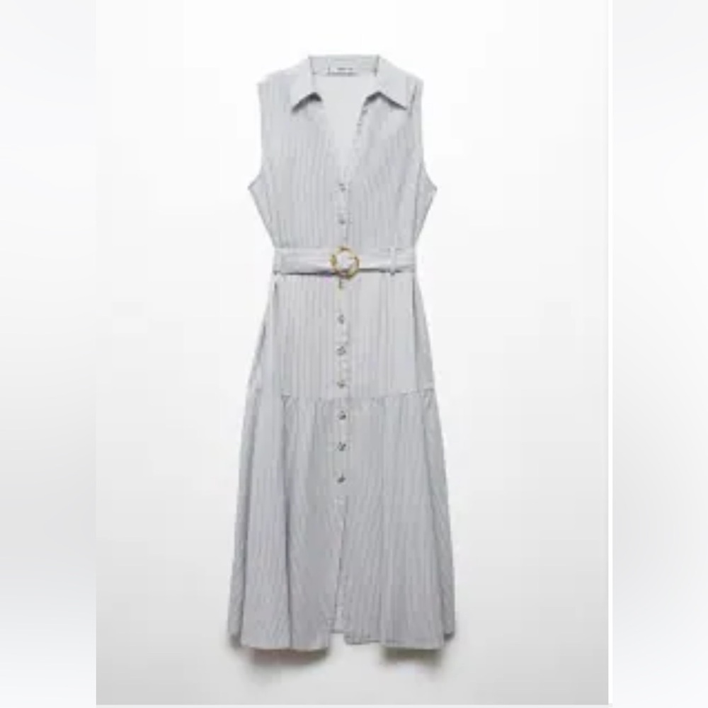 Mango Belted Sleeveless Midi Shirt Dress